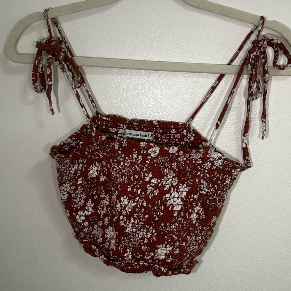 Abercrombie and Fitch smocked tie strap cropped tank top